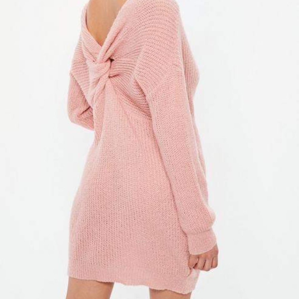 Missguided Fluffy Pink Twist Back Sweater Dress S